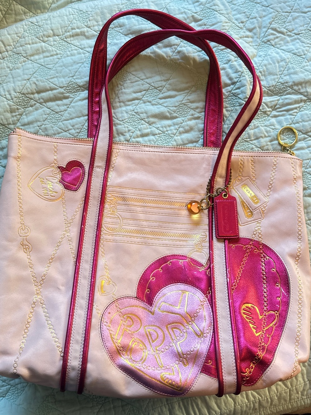 Coach Poppy Metallic Hearts Glam Tote